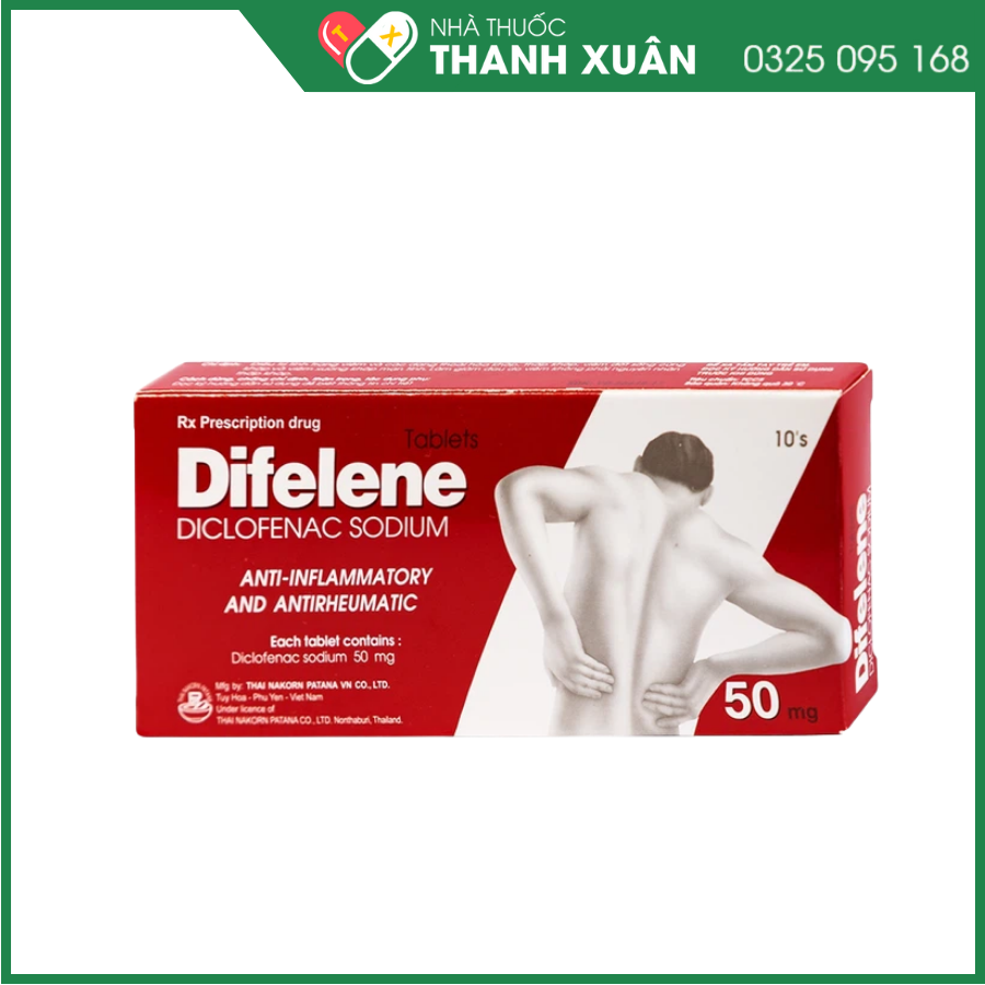 Difelene 50mg giảm đau, kháng viêm xương khớp (1 vỉ x 10 viên)